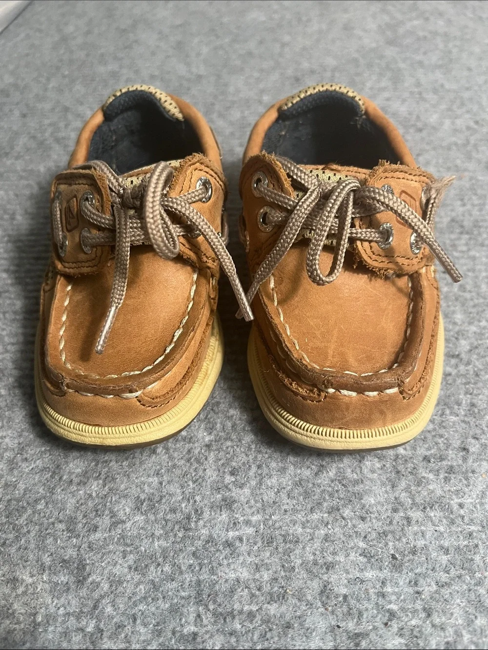 Sperry Toddler Tan Brown Leather Boat Shoes Lace-Up